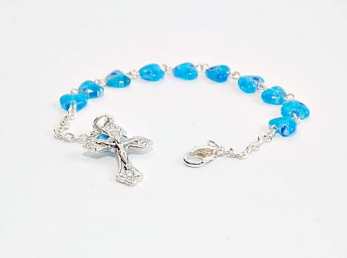 Różaniec bransoletka kryształki niebieskie serduszka e-religijne.pl