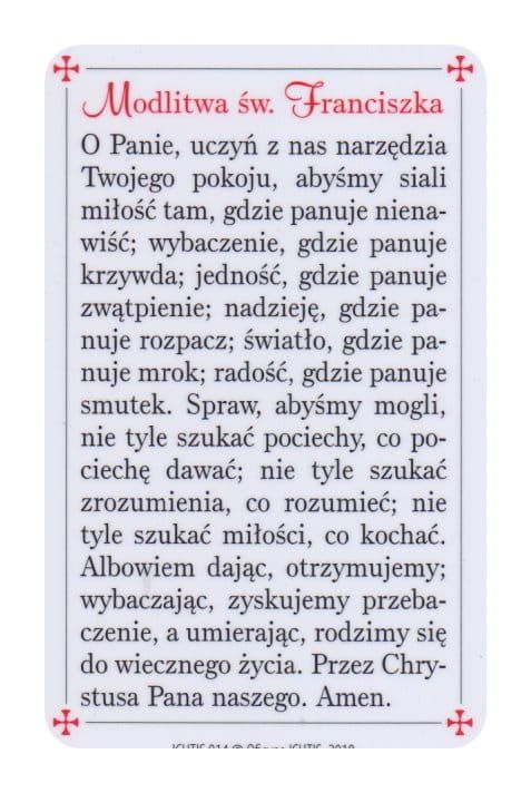 Księgarnia chrześcijańska sklep dewocjonalia obrazki Obrazek z modlitwą do Świętego Franciszka - plastikowa karta 5 x 8,5 cm
