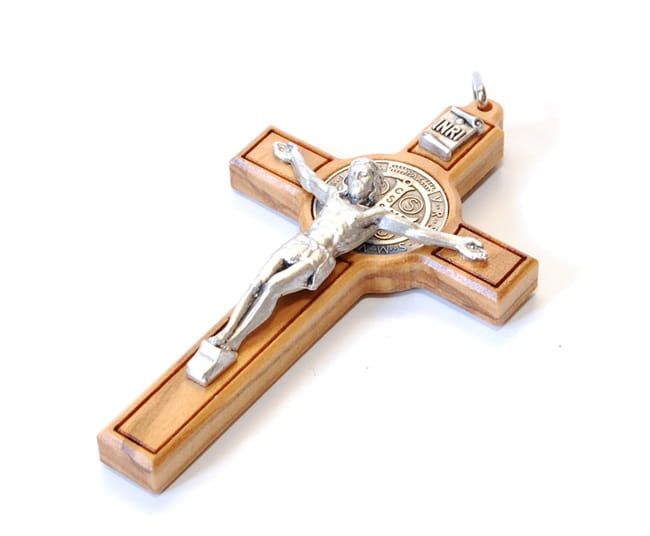 Krzyż św. Benedykta do zawieszenia 7 cm drewno + srebro