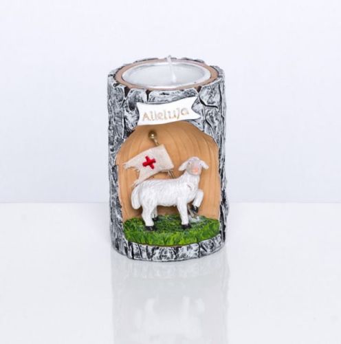  Baranek Wielkanocny 8 cm ze świeczką JS93081A sklep dewocjonalia e-religijne.pl. Religijne ozdoby świąteczne. Święta Zmartwychwstania Pańskiego