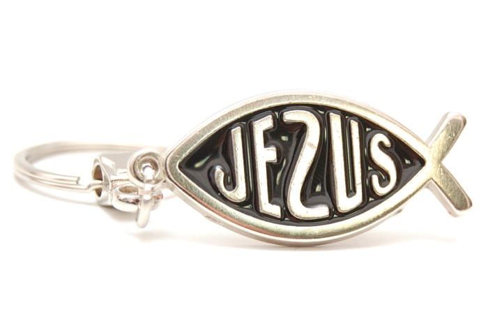 Brelok metalowy do kluczy - Ryba - JEZUS - czarny e-religijne.pl