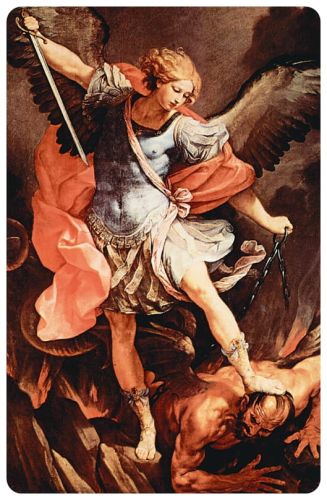 Święty Michał Archanioł - obrazek z modlitwą - plastikowa karta 5 x 9 cm sklep chrześcijański e-religijne.pl