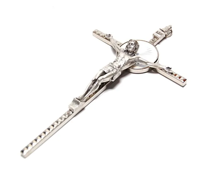 Krzyż wiszący 16,5 cm zdobiony kolor srebra e-religijne.pl