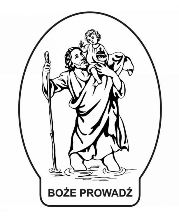 Naklejka samochodowa św. Krzysztof patron kierowców, czarna na folii UV, opakowanie 25 szt. — e-religijne.pl