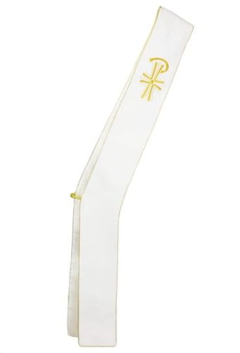 Stuła dla diakona haftowana maszynowo biała sklep liturgiczny e-religijne.pl