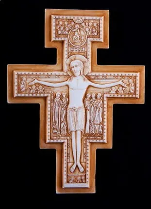 Krzyż San Damiano - św. Franciszka alabastrowy - 25 cm (r) e-religijne.pl