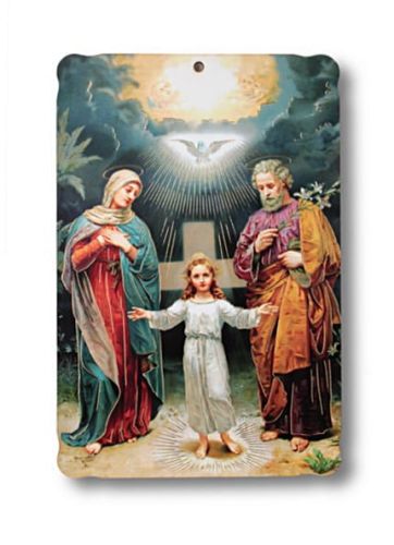 Pamiątka Zawarcia Małżeństwa - św. Rodzina wzór 2 naklejana na drewnopodobną deskę, złocona. Dewocjonalia - pomoce duszpasterskie do kancelarii sklep e-religijne.pl