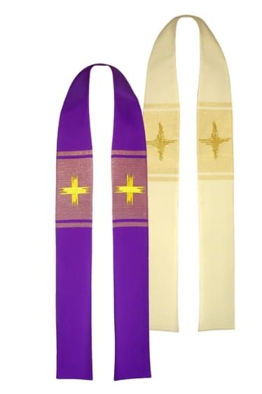 Stuła dwustronna haftowana kremowo - fioletowa 4-180-A e-religijne.pl
