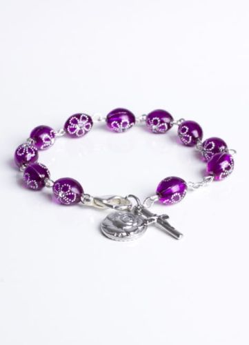 DEWOCJONALIA - różańce - sklep: Różaniec bransoletka na rękę z krzyżykiem i różyczką BC667 Największy wybór różańców bransoletek na rękę w e-religijne.pl