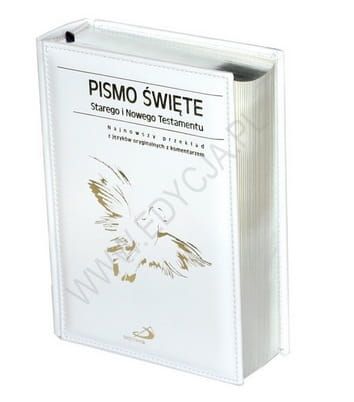 Pismo Święte ST i NT - format duży, etui, srebrzone brzegi kartek, skóra naturalna biała e-religijne.pl