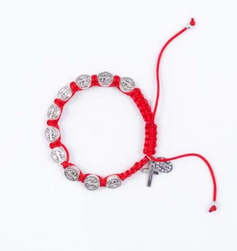 Bransoletka na rękę z medalikami św. Benedykta - różaniec (BC522) CZERWONA sklep z różańcami na rękę, księgarnia e-religijne.pl