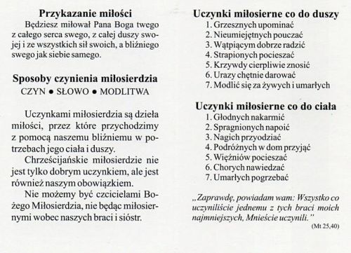 Uczynki Miłosierdzia - karnet składany książeczka z obrazkiem Jezusa Miłosiernego - pomoce duszpasterskie - katechetyczne - sklep księgarnia wysyłkowa e-religijne.pl