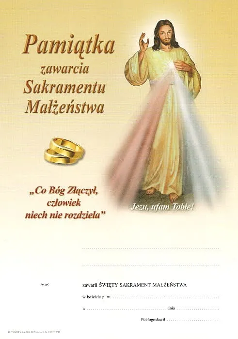 Dyplom - Pamiątka Sakramentu Małżeństwa A4 e-religijjne.pl