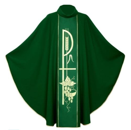 Ornat zielony z motywem Eucharystycznym z tkanym pasem e-religijne.pl