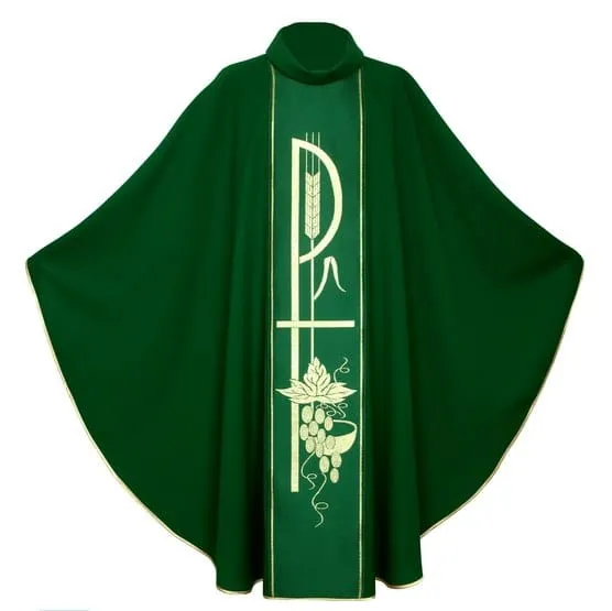 Ornat zielony z motywem Eucharystycznym z tkanym pasem e-religijne.pl