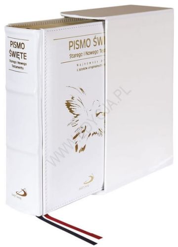 Pismo Święte ST i NT- format duży, etui, paginatory, złocone brzegi kartek, skóra naturalna biała e-religijne.pl
