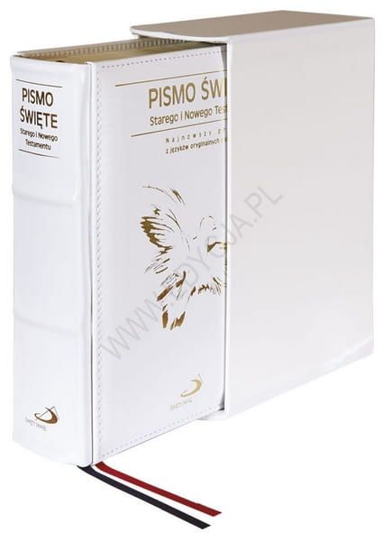 Pismo Święte ST i NT- format duży, etui, paginatory, złocone brzegi kartek, skóra naturalna biała e-religijne.pl