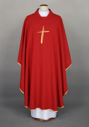 Ornat czerwony haftowany lekki 1-297-2 Ornaty - wszystkie kolory liturgiczne - dobry materiał, przewiewne, najlepsi producenci i dostawcy sklep liturgiczny e-religijne.pl