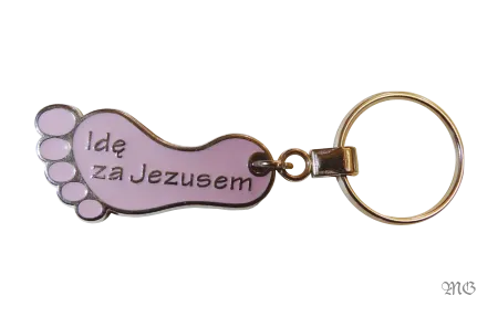 Brelok religijny do kluczy Idę za Jezusem - różowy