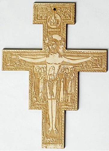 Krzyż z San Damiano - dewniany grawerowany (20 cm) e-religijne.pl