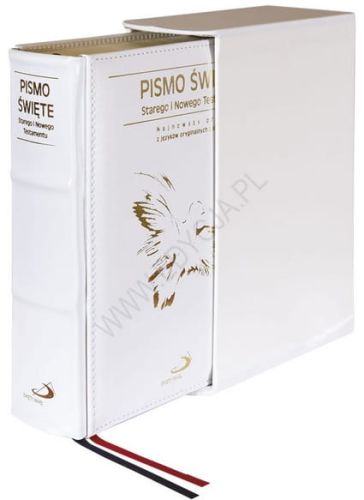 Pismo Święte ST i NT - format duży, etui, srebrzone brzegi kartek, skóra naturalna biała e-religijne.pl
