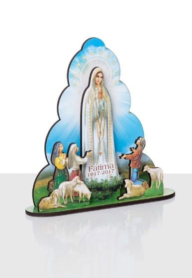 Figurka Matka Boża Fatimska z dziećmi 11 cm z drewna - chrześcijański sklep internetowy e-religijne.pl
