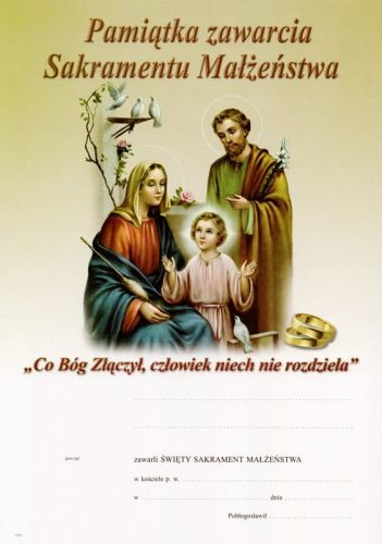Dyplom - Pamiątka Sakramentu Małżeństwa A4 sklep pomoce duszpasterskie druki dyplomy księgarnia e-religijne.pl