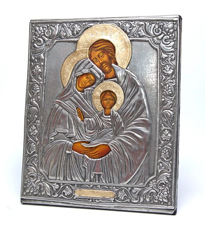 Ikona Świętej Rodziny w posrebrzanej koszulce e-religijne.pl