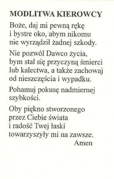 Obrazek laminowany św. Krzysztof z modlitwą Pamiątka poświęcenia pojazdu e-religijne.pl