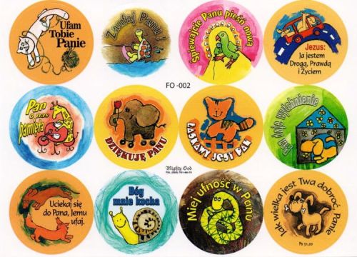 Chrześcijańskie naklejki religijne w zestawie - 12 sztuk FO-002 sklep chrześcijański e-religijne, upominki, pamiątki religijne, dewocjonalia