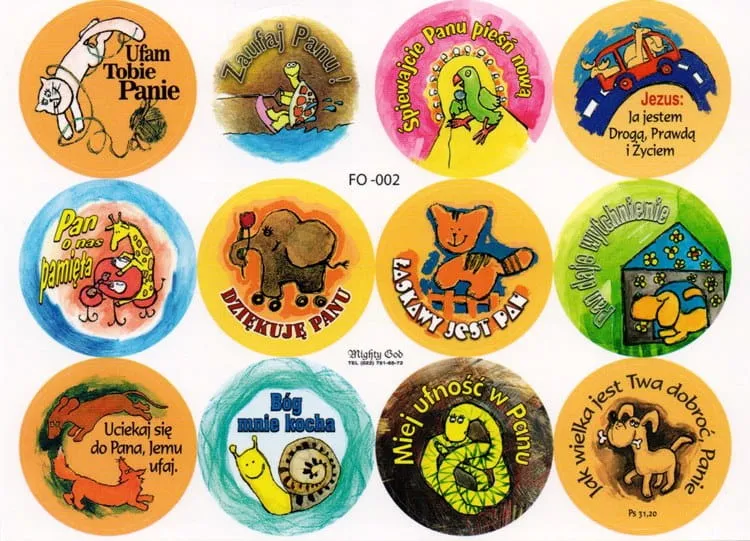 Chrześcijańskie naklejki religijne w zestawie - 12 sztuk FO-002 sklep chrześcijański e-religijne, upominki, pamiątki religijne, dewocjonalia