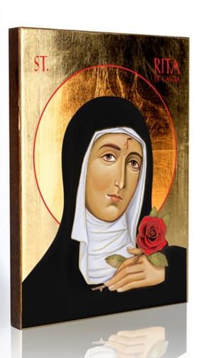UPOMINEK RELIGIJNY - NA PREZENT: Święta Rita - ikona złocona 11,5 x 16 wykonana na dece olchowej NAJWIĘKSZY WYBÓR IKON sklep dewocjonalia e-religijne.pl