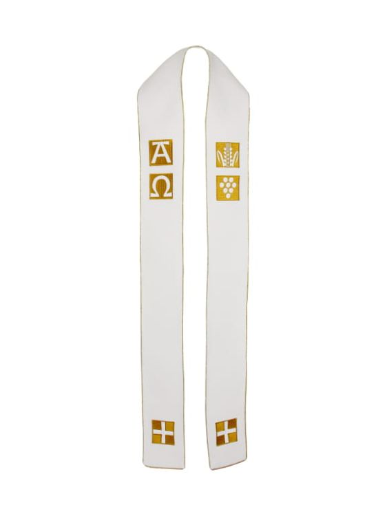 Stuła biała haftowana 4-173-0 e-religijne.pl