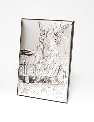 Obrazek srebrny Anioł Stróż na kładce - pamiątka Chrztu św./I Komunii św e-religijne.pl