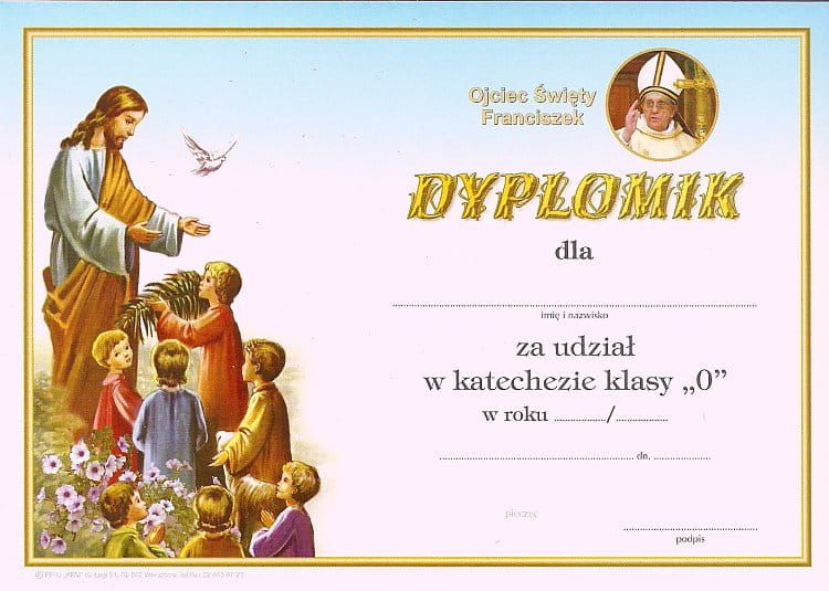 Dyplom za udział w katechezie - zerówka (3) e-religijne.pl