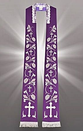 Stuła fioletowa rzymska haftowana (K29) e-religijne.pl