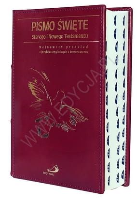  Pismo Święte Stary i Nowy Testament z paginatorami duże - z etui skóra naturalna bordowa  e-religijne.pl