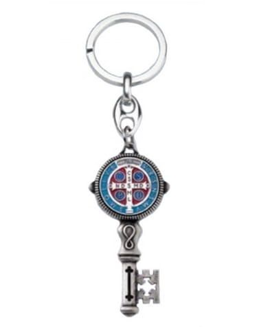 Brelok z medalem i krzyżem św. Benedykta - kolor srebra dewocjonalia księgarnia chrześcijańska e-religijne.pl