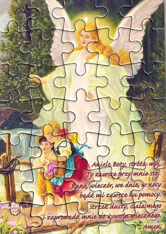 Puzzle religijne dla dzieci - Anioł Stróż na kładce e-religijne.pl