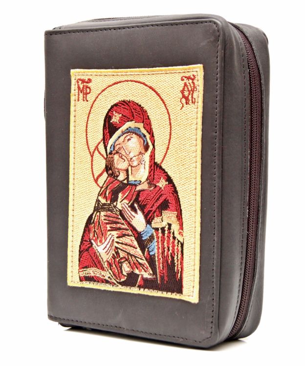 Okładka na Pismo św. z ikoną haftowaną ze skóry - (CZARNA) - format oazowy e-religijne.pl