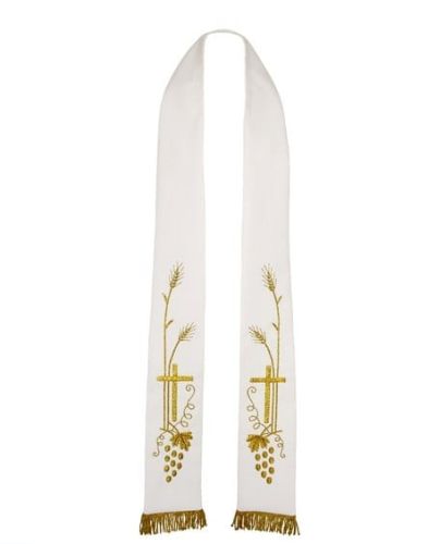 Stuła biała ręcznie haftowana 4-124-0 e-religijne.pl