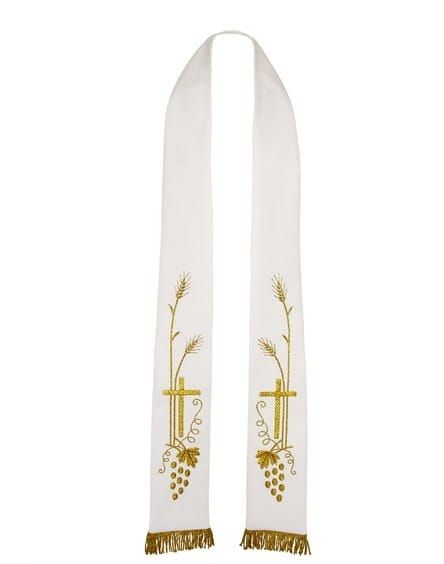 Stuła biała ręcznie haftowana 4-124-0 e-religijne.pl