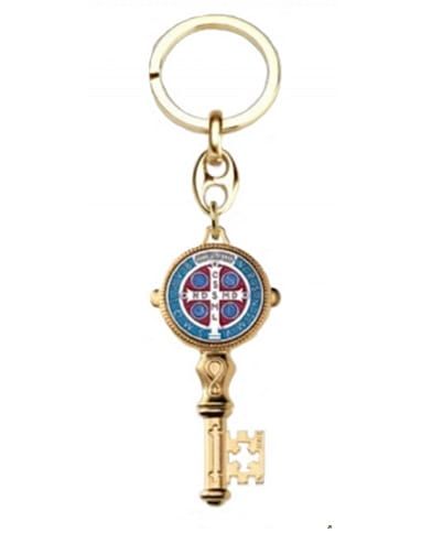 Brelok z medalem i krzyżem św. Benedykta - kolor złota chrześcijański sklep e-religijne.pl