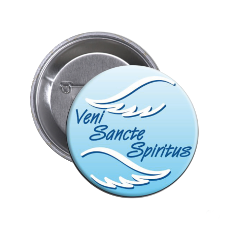 Przypinka religijna button "Veni Sancte Spiritus" sklep z upominkami religijnymi e-religijne.pl