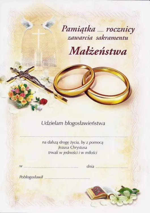 Dyplom Pamiątka rocznicy zawarcia sakramentu małżeństwa e-religijne.pl
