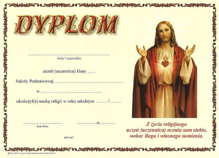Dyplom ukończenia nauki religii w zakresie Szkoły Podstawowej (2) e-religijne.pl