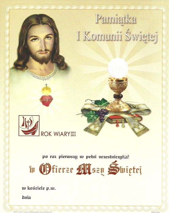 Obrazek Pamiątka I Komunii Świętej - Rok Wiary PK02 brokat e-religijne.pl