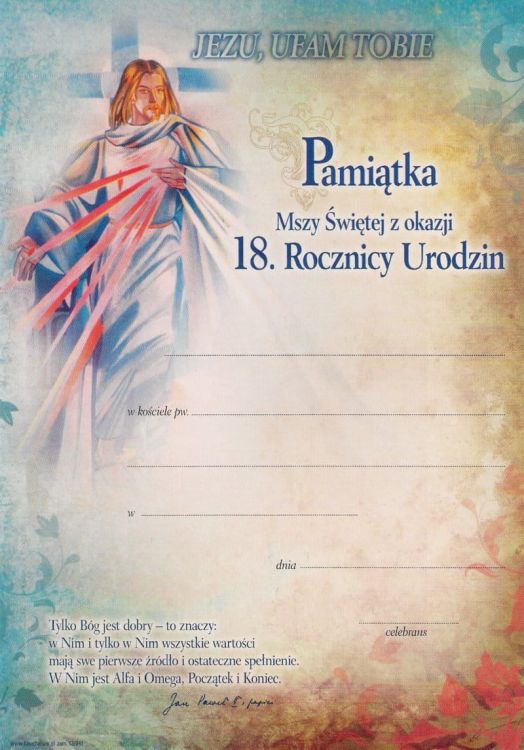 Dyplom - Pamiątka 18. rocznicy urodzin e-religijne.pl