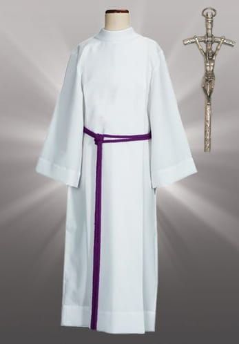 Alba lektorska ze stretchu ze stójką z cingulum i krzyżem AS39 e-religijne.pl