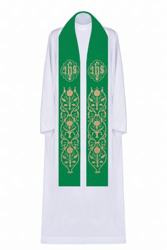 Szat liturgiczne: Stuła zielona bogaty haft 18-2002 sklep z zaopatrzeniem dla parafii i duchowieństwa: e-religijne.pl